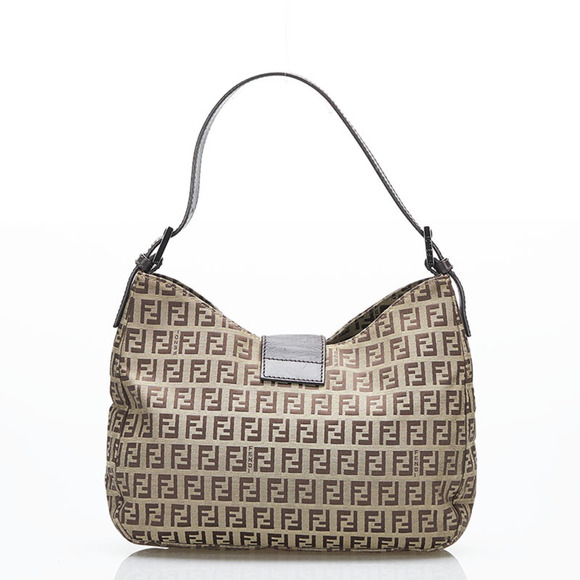 Fendi Zucchino Mamma Bucket One Shoulder Bag Handbag Beige Brown Canvas Leath... - Picture 2 of 11